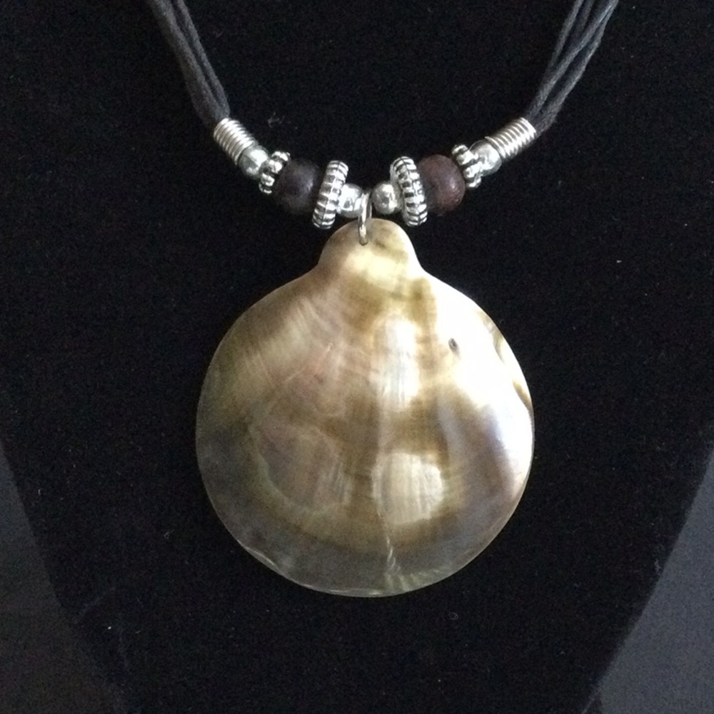 Gold-Tone Shell Pendant Necklace with Bead Accents